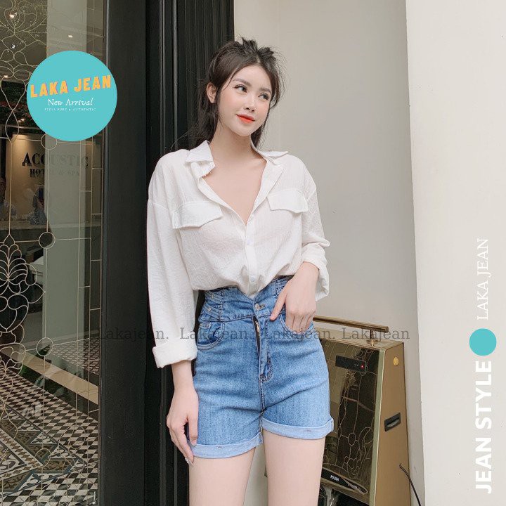 [HÀNG CAO CẤP] Quần Short Jean Nữ Lưng Cao ,Cạp 3 Khuy Co Giãn Tốt, Siêu Nâng Mông, Kéo Dài Chân