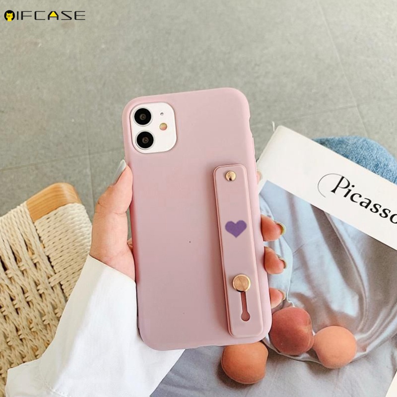 Ốp Điện Thoại Tpu Mềm Nhám Màu Kẹo Có Quai Cầm Tay Kiêm Giá Đỡ Hình Trái Tim Đơn Giản Cho Xiaomi Redmi 9 9a 9c Note 8 Pro 8t