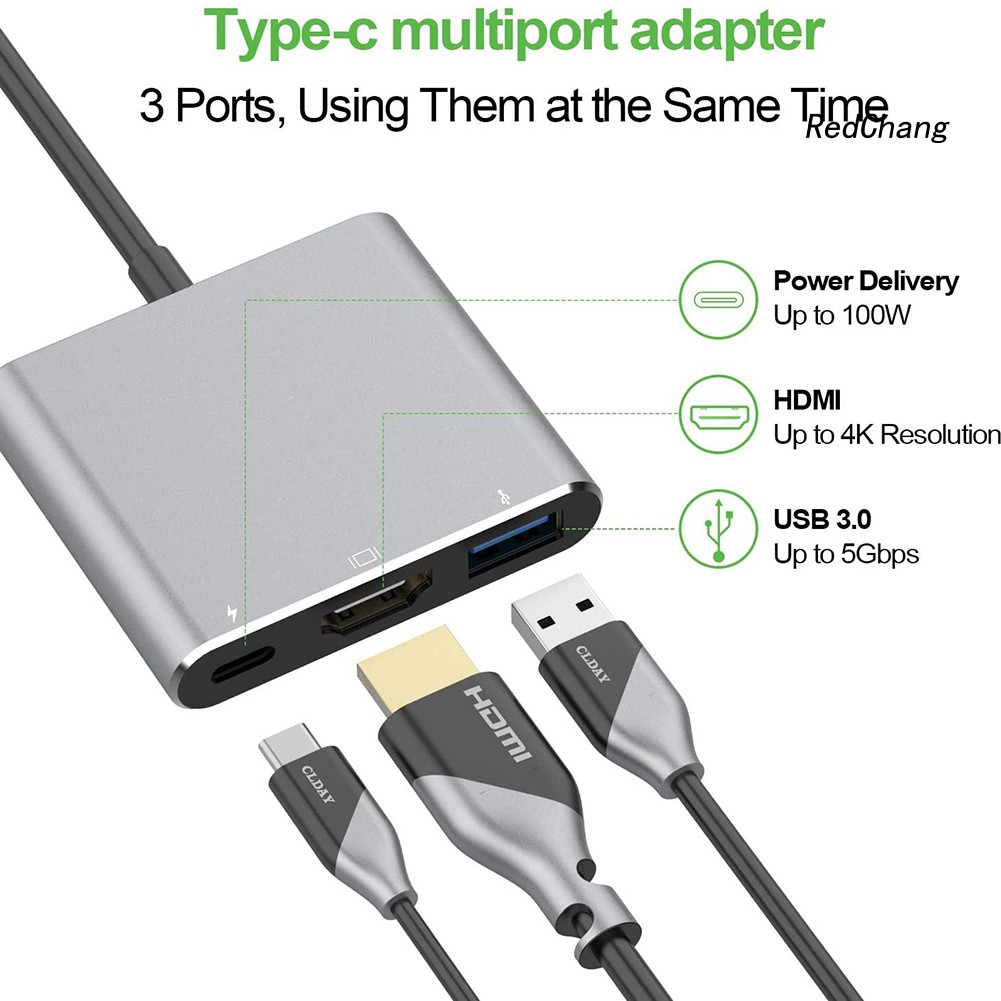 -SPQ- 3 in 1 Portable Type-C Male to USB-C USB 3.0 4K HDMI Female Hub Adapter Cable