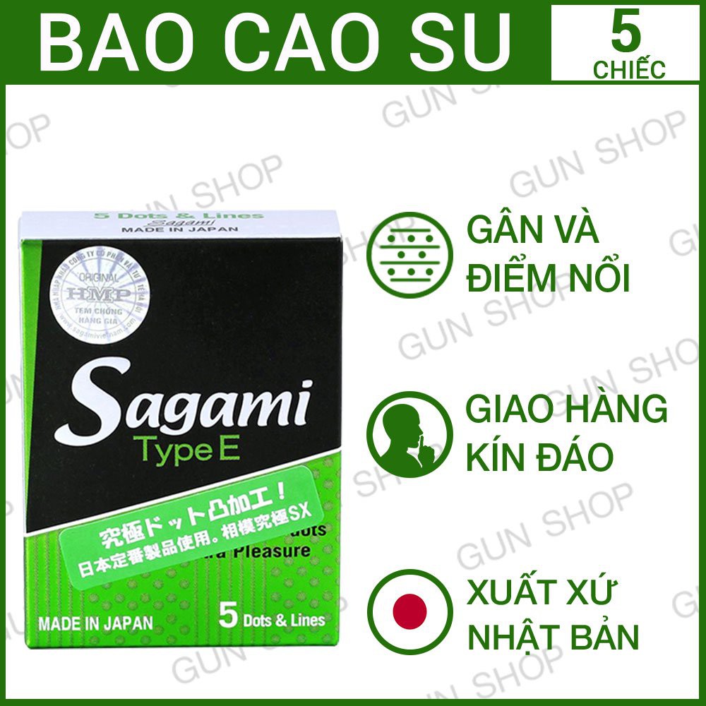 bao cao su sagami type E Gân ,Gai ,1 lần thắt  Hộp 5 chiếc