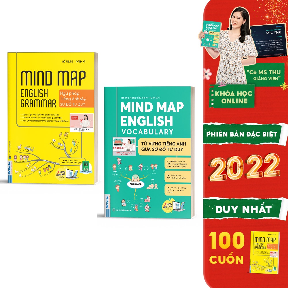 Sách - Combo Mindmap English Vocabulary và Mindmap English Grammar - PHIÊN BẢN ĐẶC BIỆT 2022 - Kèm khóa học chi tiết