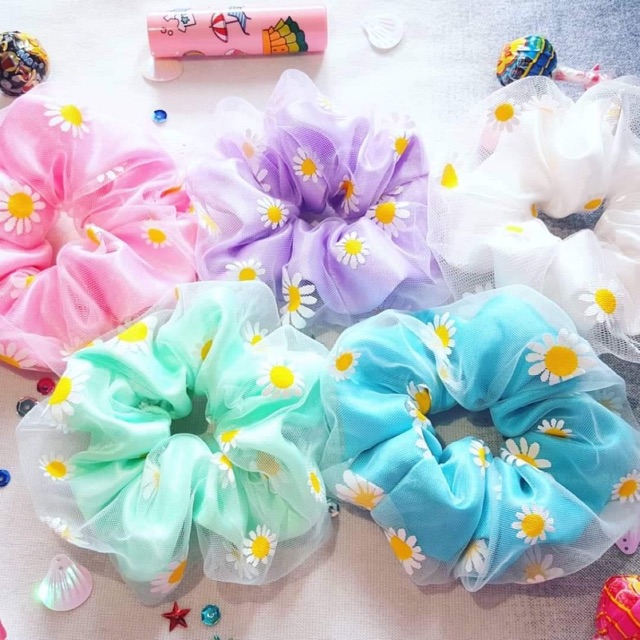 Scrunchies hoa cúc 2 lớp in