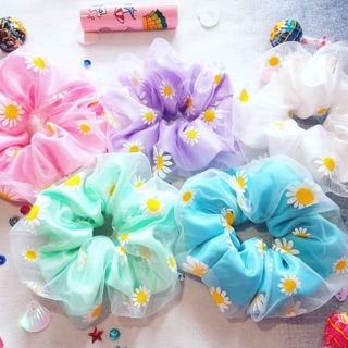 Scrunchies hoa cúc 2 lớp in