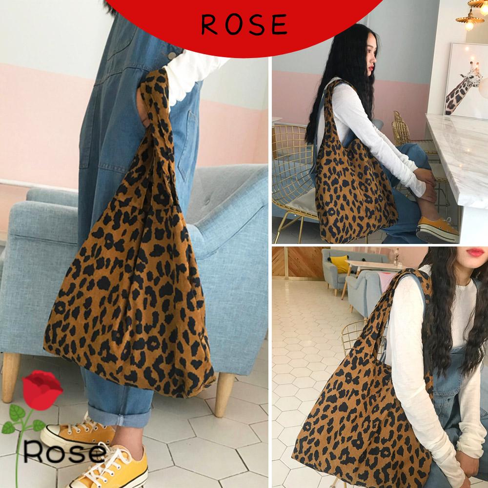 ROSE Fashion Tote Large Shopping Bag Single Shoulder Bag Women Leopard Print Corduroy Casual Handbags