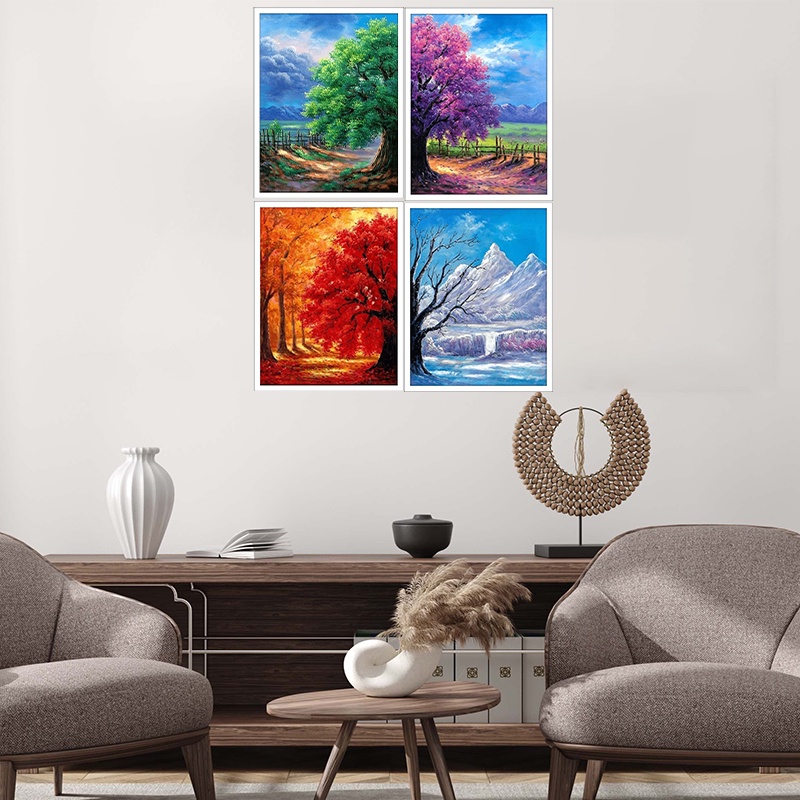 Bộ Tranh Đính Đá 5d Tự Làm 40x50cm Hình Cây Bốn Mùa
