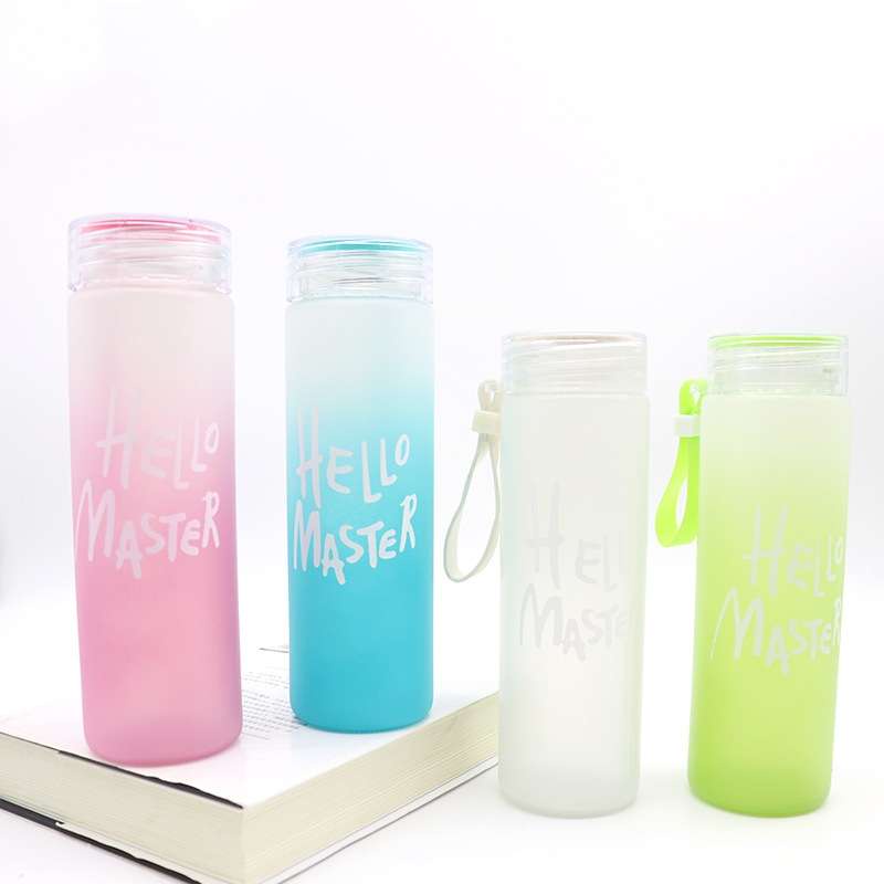 Hàng Hot Chai nước thủy tinh đầy màu sắc Gradient Di động Cốc 400ml có nắp Hàng giao ngayVermont055