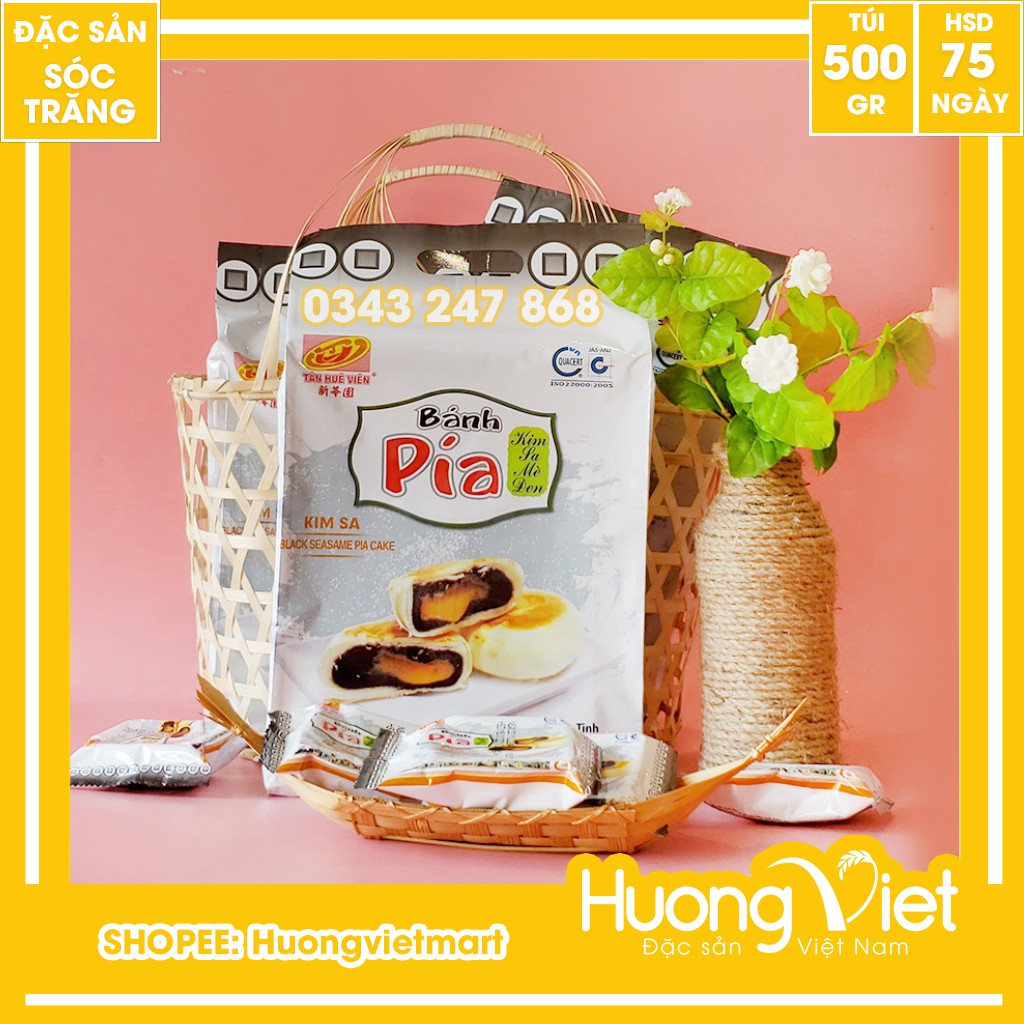 Bánh pía kim sa mè đen tan chảy Tân Huê Viên 500g , bánh pía Sóc Trăng không sầu riêng trứng chảy