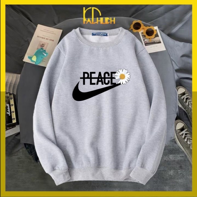 Áo sweater in PEACE hoa cúc, thích hợp cả nam nữ, vải nỉ mềm mịn hàng may kỹ