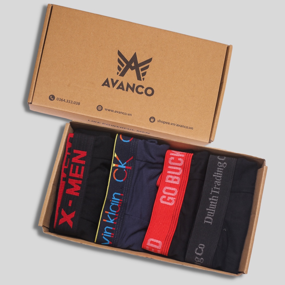 Hộp 4 Quần Sịp Nam Tam Giác Cotton co giãn thoáng khí, thấm hút tốt mặc cực thoải mái Avanco