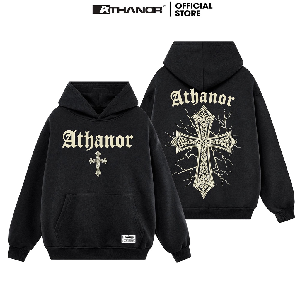 Áo hoodie Athanor form rộng tay phồng chất nỉ bông 100%cotton premium mẫu thập giá màu đen và xanh lá