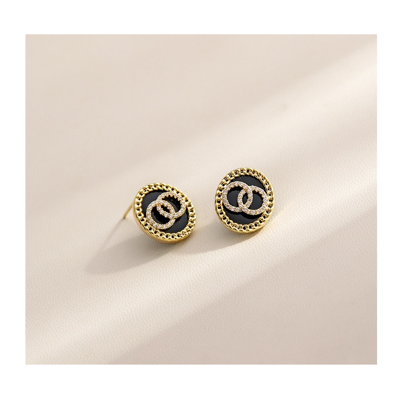 Bông Tai Tròn Màu Đen Đính Đá Zircon 2022