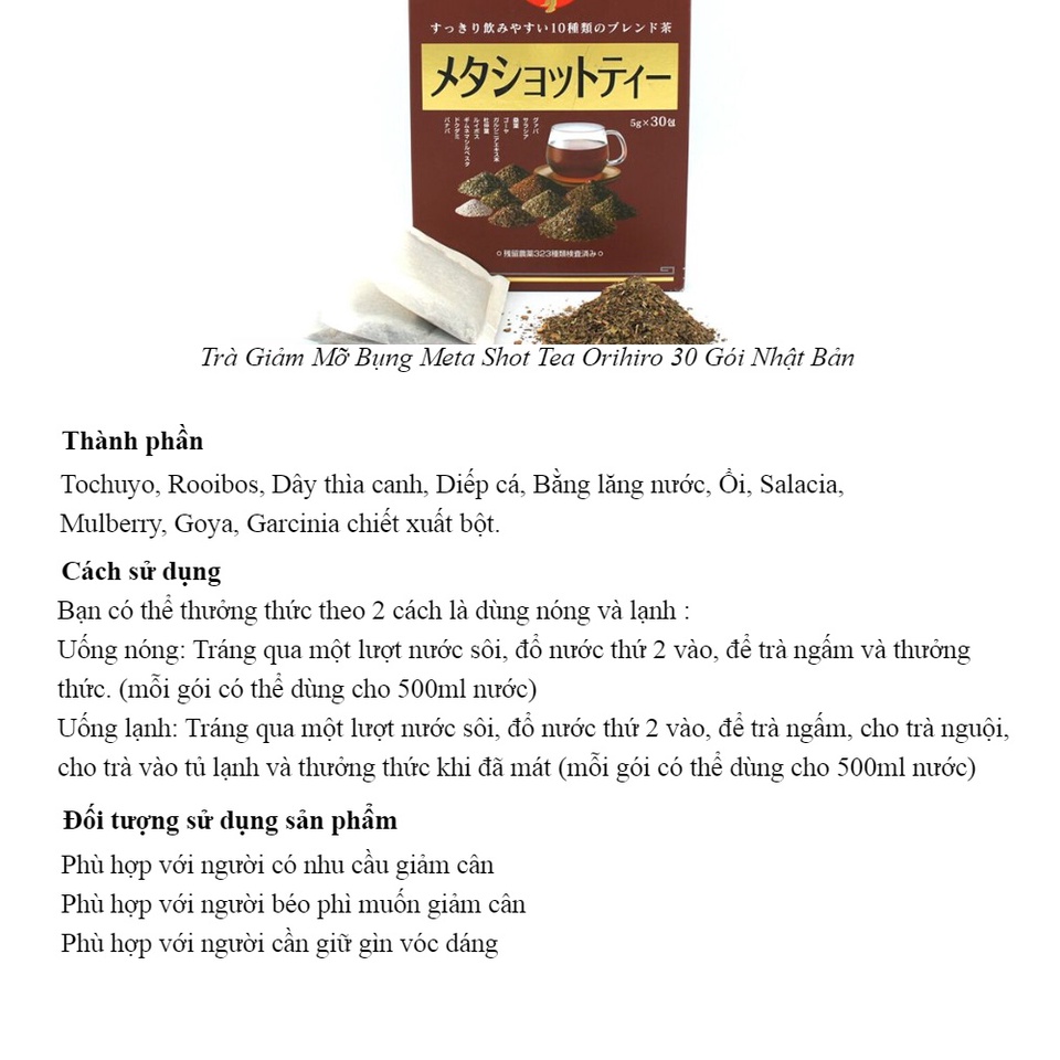 Trà Meta Shot Tea Orihiro hỗ trợ giảm cân 30 gói/hộp - Hàng chính hãng