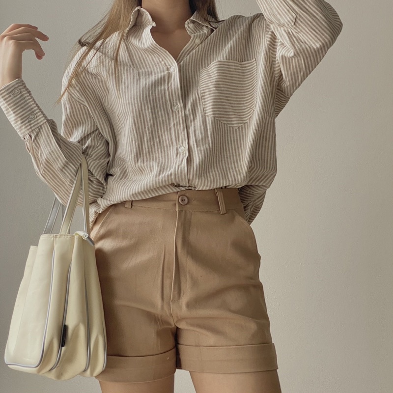 Unleashedvn LIMITED STRIPED BOYFRIEND LINEN SHIRT - Áo sơ mi dáng rộng kẻ sọc trendy