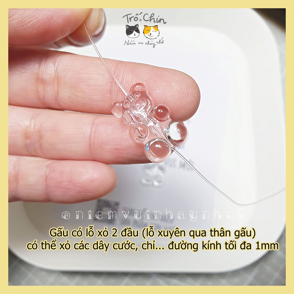 [Có sẵn] Charm gấu trong suốt có lỗ xỏ hai đầu size 16*10mm, ứng dụng làm đồ handmade