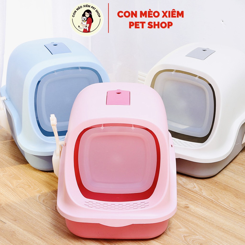 Nhà vệ sinh cho mèo có nắp hạn chế mùi hôi, khay cát mèo đi vệ sinh Con Mèo Xiêm
