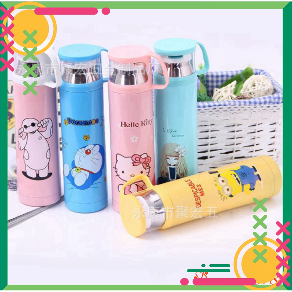 [FREE SHIP] Bình giữ nhiệt Cho Bé hình helokitty, doremon 500ml kèm ca