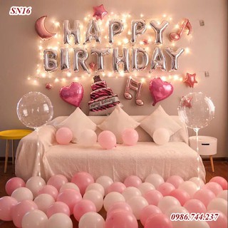 Set Bóng Trang Trí Sinh Nhật Kèm Đèn Led Tông Màu Hồng