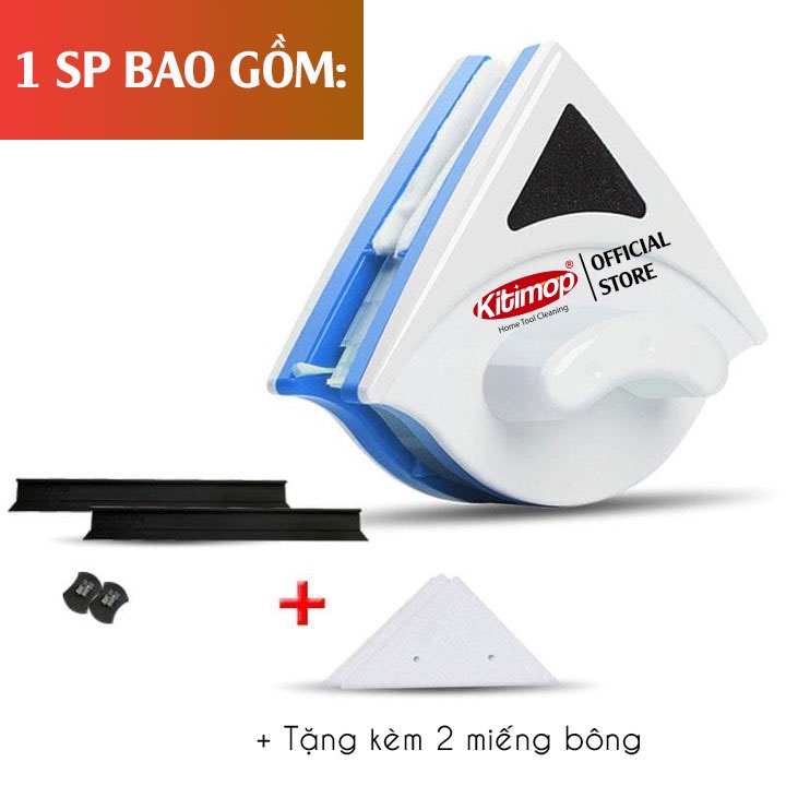 Bộ lau kính nam châm 2 mặt Kitimop-NC01 lau 1 lần sạch 2 mặt kính, nam châm hút mạnh, bảo hành 12 tháng, kèm 1 bộ sơ cua