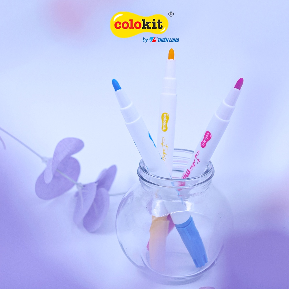 Bút vẽ lên vải 12 màu Fabric Marker Thiên Long Colokit FM-C002 - Tặng kèm túi vải Canvas