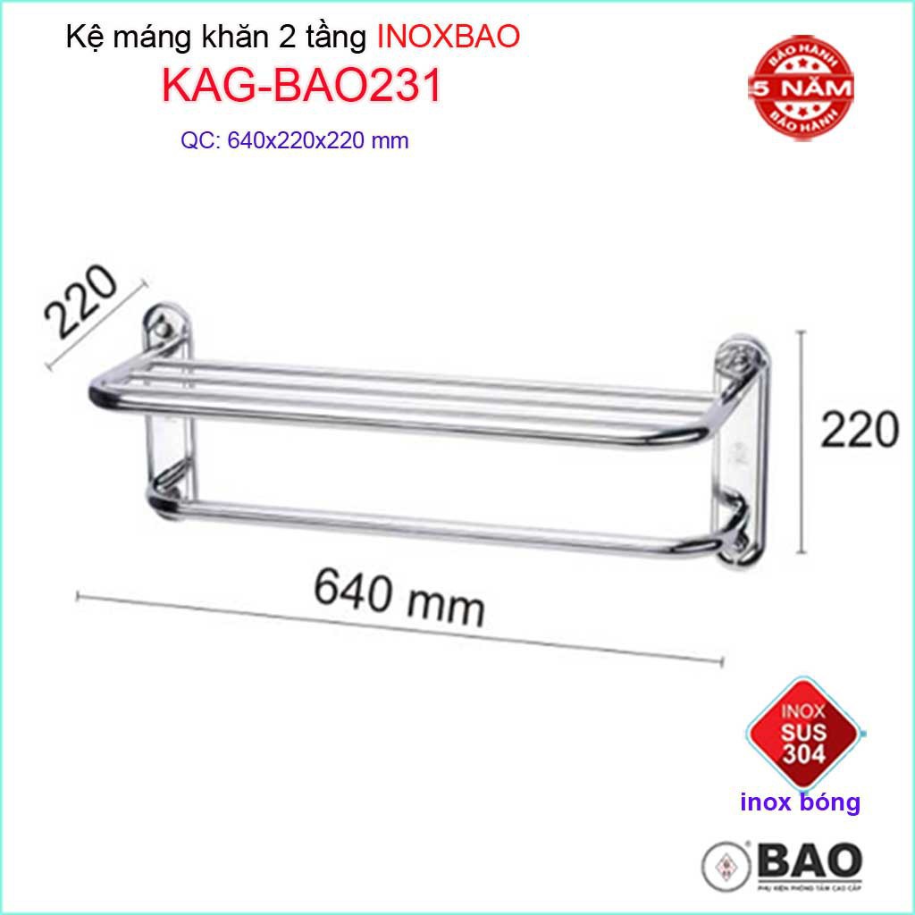 Thanh máng khăn Inox Bảo, thanh treo khăn inox 304, vắt khăn SUS304 KAG-BAO231