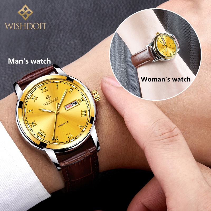 WISHDOIT Đồng hồ đeo tay dây đeo da phong cách doanh nhân chính hãng thời trang dành cho nam