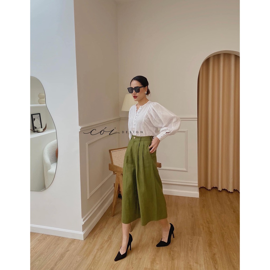 Áo linen tay phồng nút bọc Cói Design