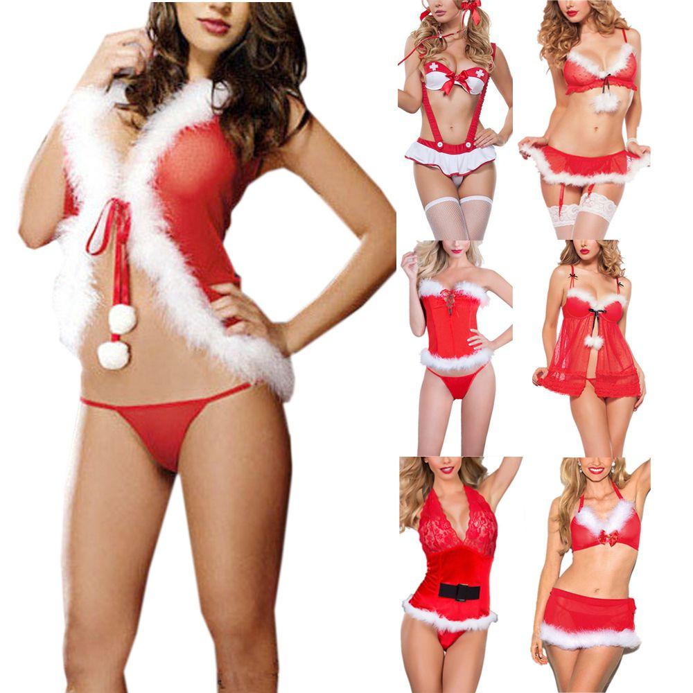 Bộ Đồ Ngủ Bodysuit Màu Đỏ Phong Cách Giáng Sinh Gợi Cảm