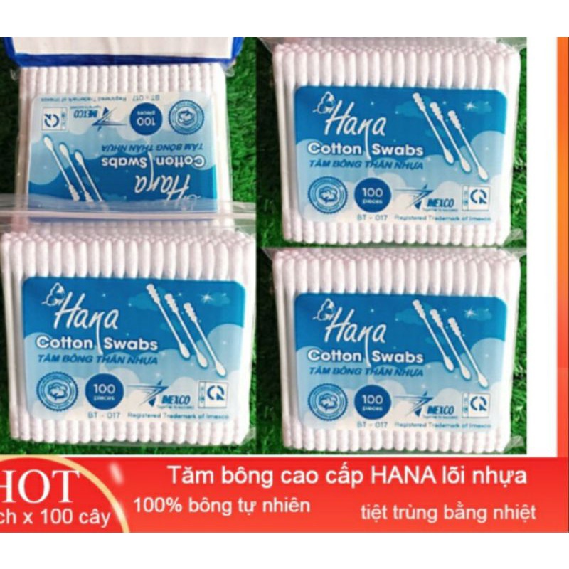 Tăm bông cao cấp hana lõi nhựa túi 100 que
