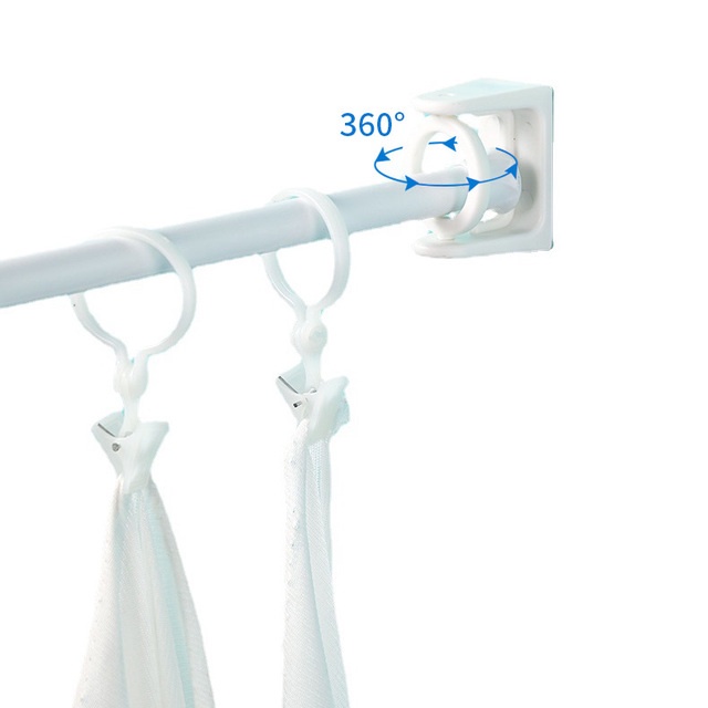 Set 2 móc vòng treo thanh rèm dán tường xoay 360 độ cho nhà phòng tắm phòng ngủ