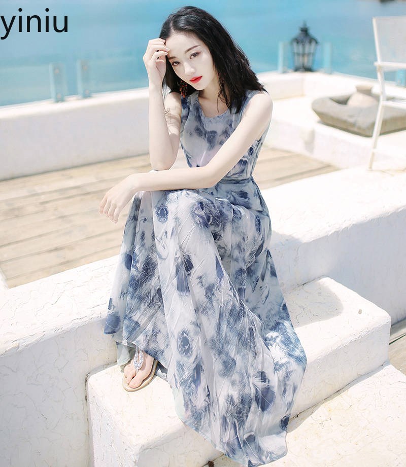 Đầm Chiffon Sát Nách Dáng Dài Phong Cách Hàn Quốc Size M-3Xl