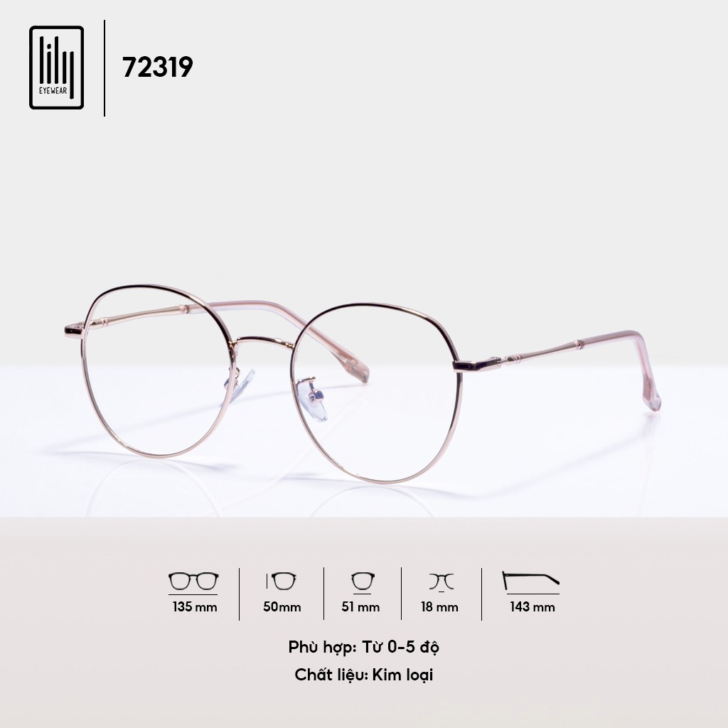 Gọng kính nam nữ LILYEYEWEAR mắt tròn giả cận kim loại thanh mảnh thời trảng 72319