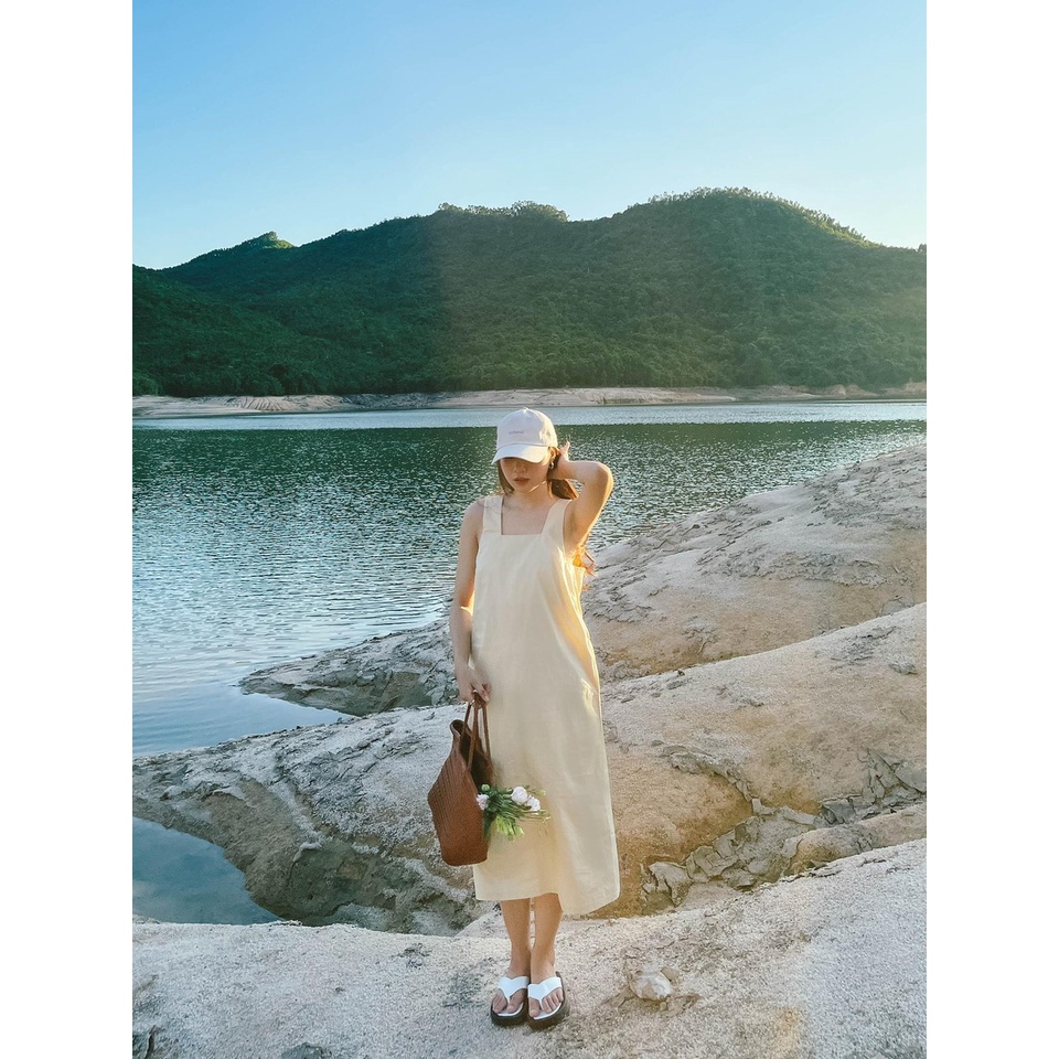 Váy maxi nữ cổ vuông - chất kate xịn QC - TT 95