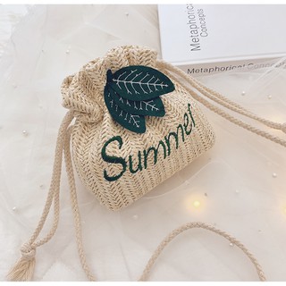 [ Sẵn] Túi cói summer dây rút đi biển - P043