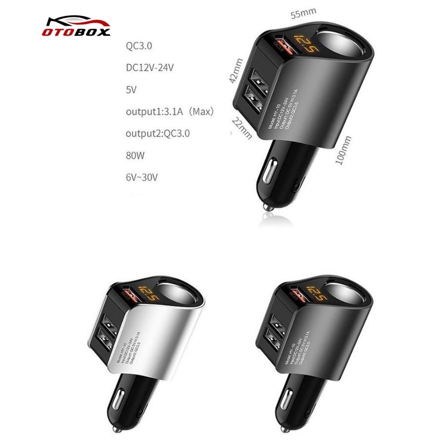 Sạc điện thoại Hyundai QC3.1 gắn trên ô tô chính hãng OTOBOX, tẩu sạc nhanh oto 3 cổng usb, có đèn leb báo điện áp