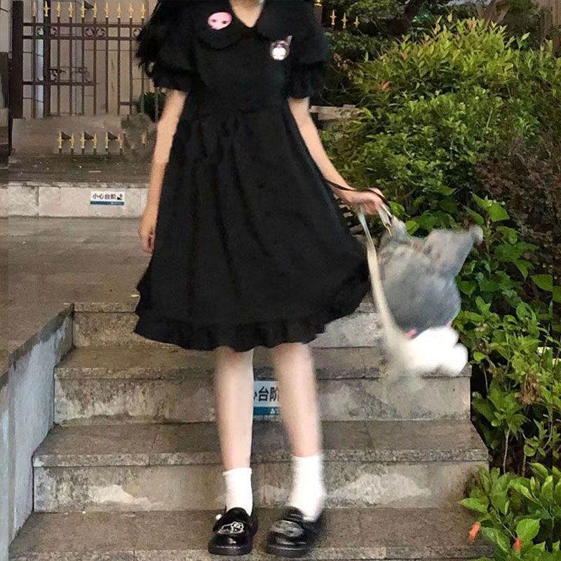 Váy babydoll đầm babydoll Đầm Dáng Rộng Mềm Mại Thêu Họa Tiết Kuromi Phong Cách Nhật Bản Ngọt Ngào Dễ Phối Đồ Cho Nữ