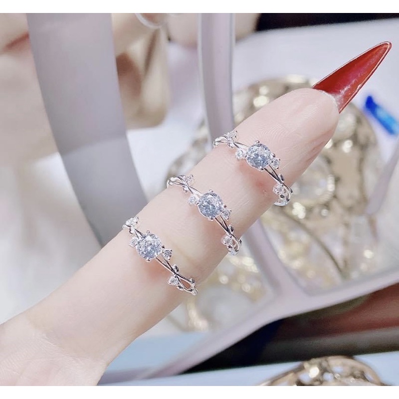 Nhẫn bạc hoa lá cành siêu xinh, lấp lánh sáng bóng đẹp miễn chê Mainomi Shop Bạc Xinh