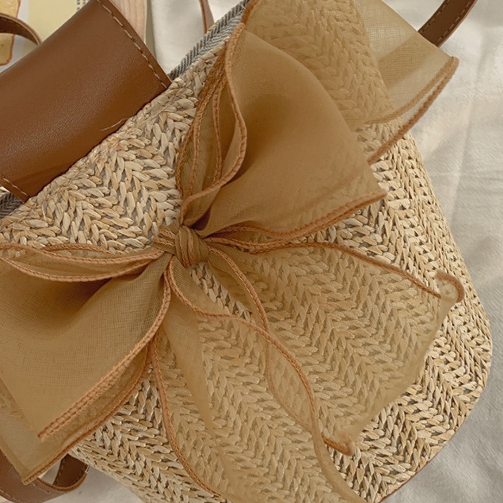 Túi Đeo Chéo Đan Cói Phối Ren Tay Cầm Thời Trang Đi Biển Mùa Hè Cho Nữ La.orie - La019