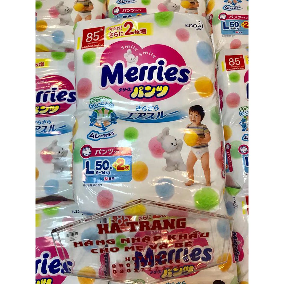 Bỉm Merries nội địa size L quần 50 + 2 quần (9-14kg)