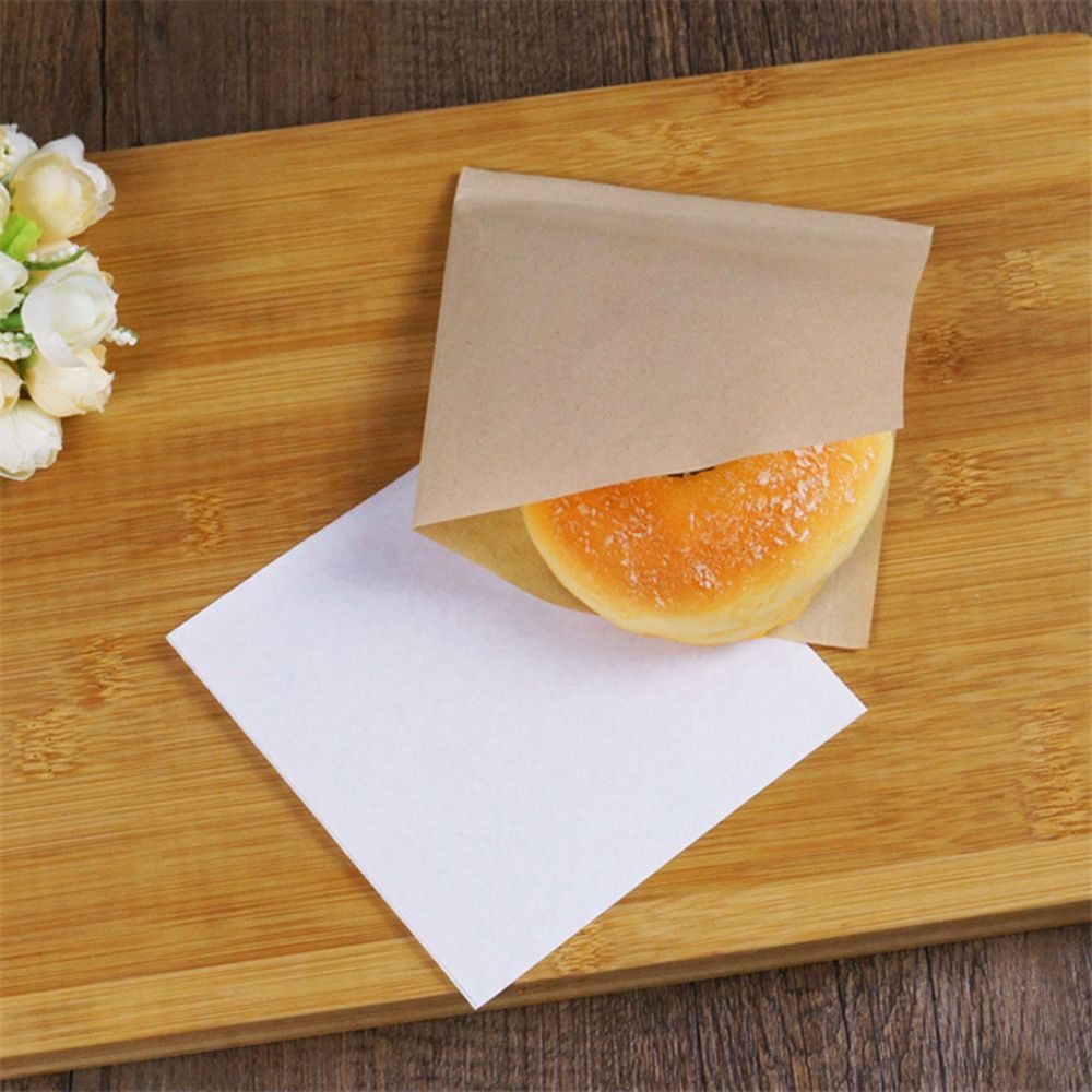 Bộ 100 Túi Giấy Kraft Màu Trơn Chống Thấm Dầu Đựng Bánh Mì/Bánh Mì Cho Nhà Bếp