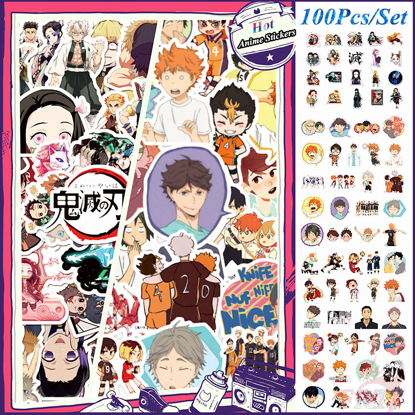 100Pcs/Set ❉ Haikyuu!! &amp; Demon Slayer - Hot POP Anime Mixed Stickers ❉ DIY Fashion Doodle Decals Stickers