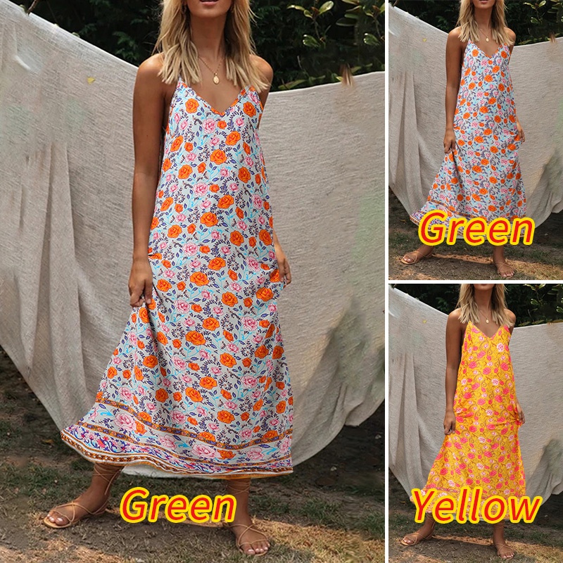 Đầm hai dây Zanzea dáng dài cổ chữ V in họa tiết phong cách Tây Âu trẻ trung thời trang cho nữ