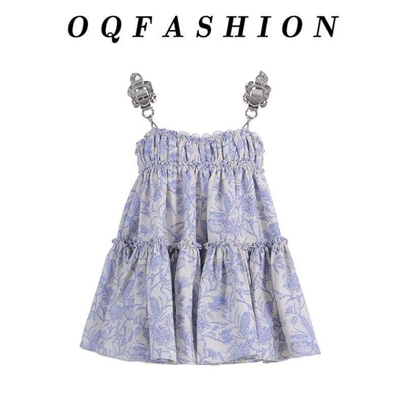 Đầm hai dây xoè hoa QQ