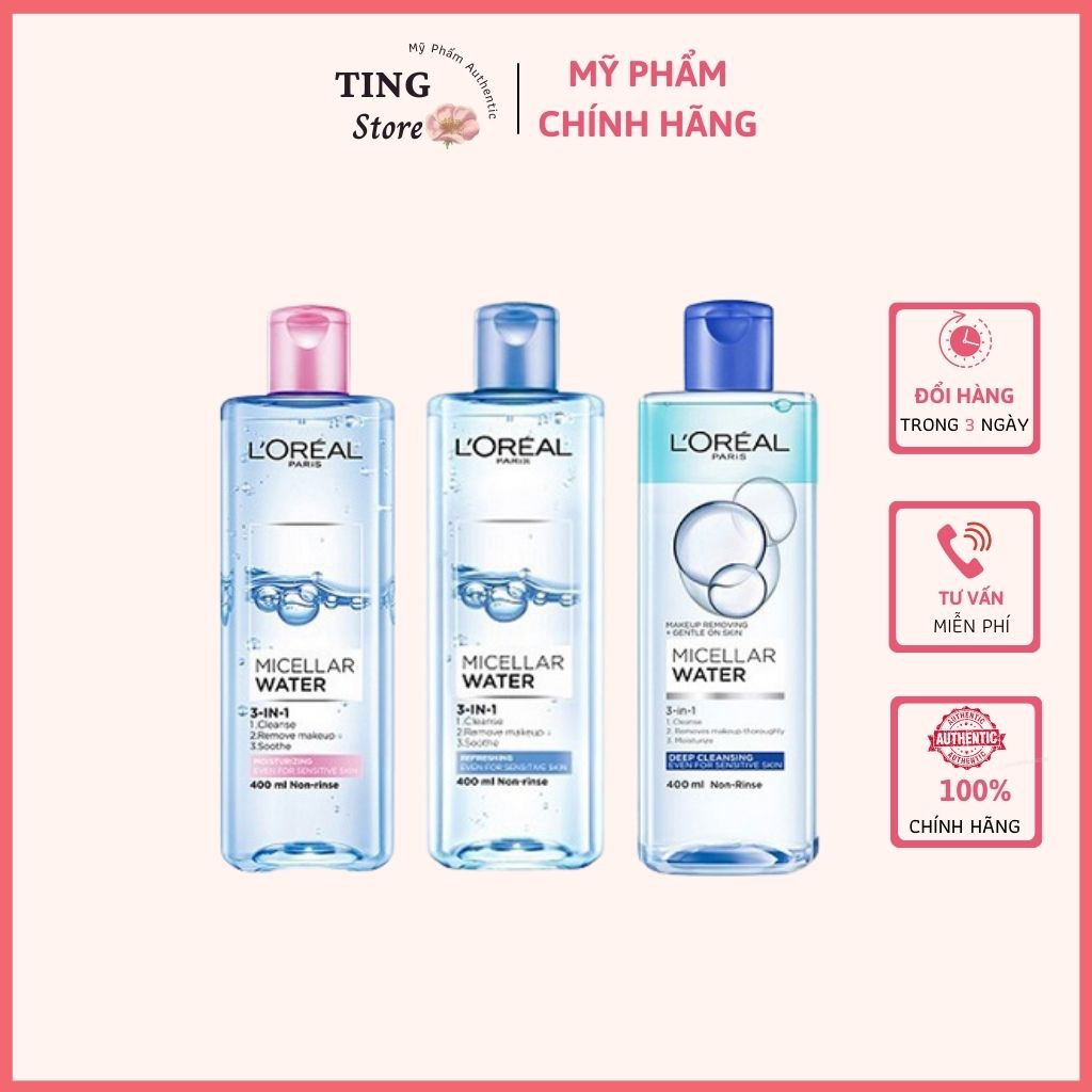 Nước Tẩy Trang Loreal Micellar Water 400ml  nước tẩy trang 3 in 1 l oreal paris