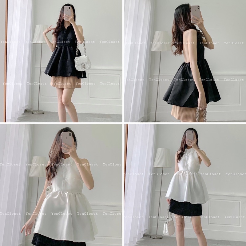Hình chính chủ Yencloset - Áo yếm hở lưng cổ sơ mi sang chảnh,sexy , có sẵn mút