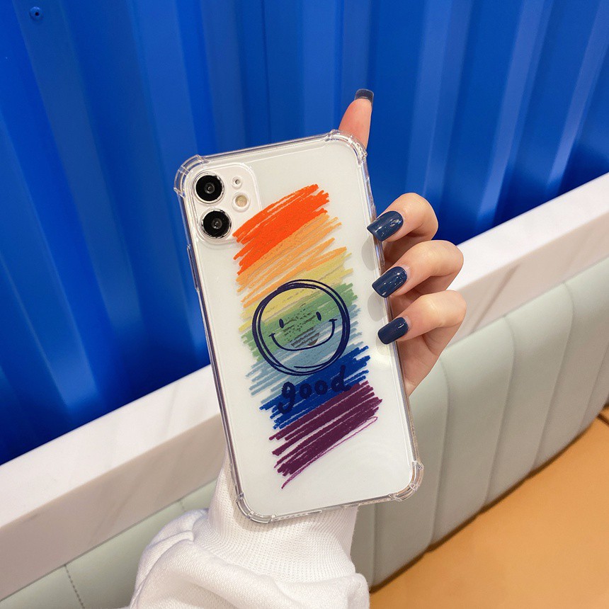 Ready Stock Samsung A12 S21 5G A21s A71 A51 A70 S20 A50 A30s A50s A30 A20 A10 J7 Prime Cute Cartoon Rainbow Smiley Four Corners Anti-fall Clear TPU Soft Phone Case Protective Cover