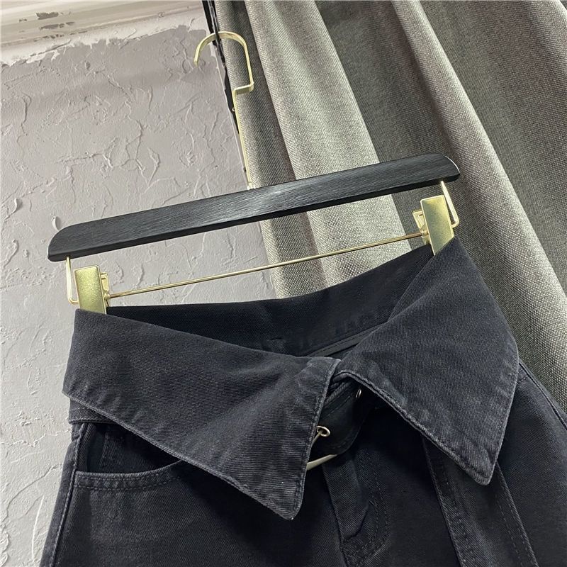 Jiashucheng Influencer Quần Short Denim Đen Dáng Chữ A Lưng Cao Ống Rộng Lệch Tà Thời Trang Xuân Hè 2023