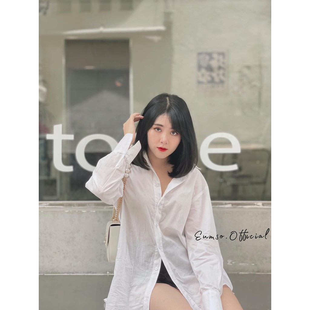 Áo sơ mi trắng đen freesize MINA