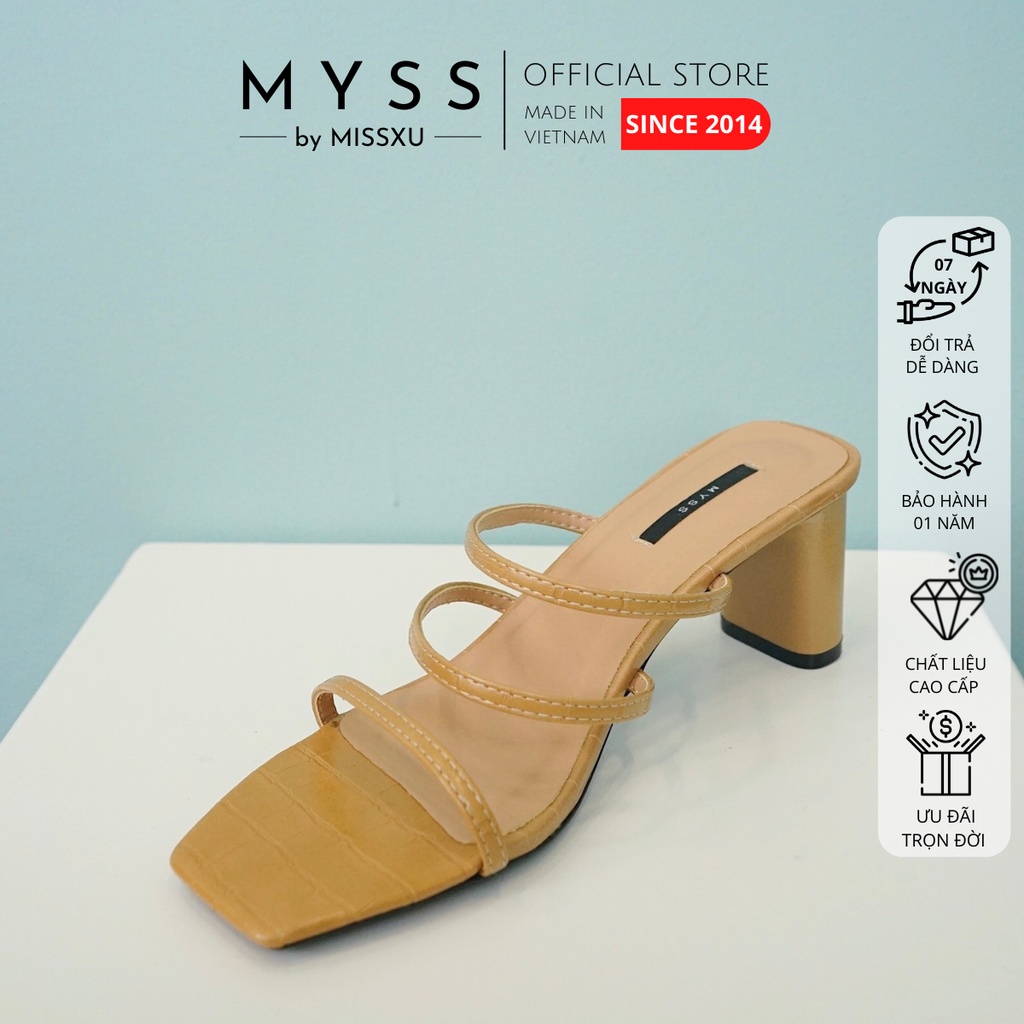 Giày guốc nữ 3 dây ngang gót trụ 5cm thời trang MYSS - thumbnail