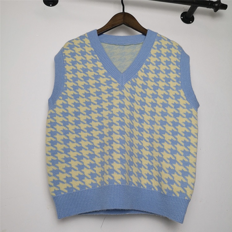 Áo Sweater không tay dáng rộng họa tiết Houndstooth cá tính dành cho nữ | BigBuy360 - bigbuy360.vn