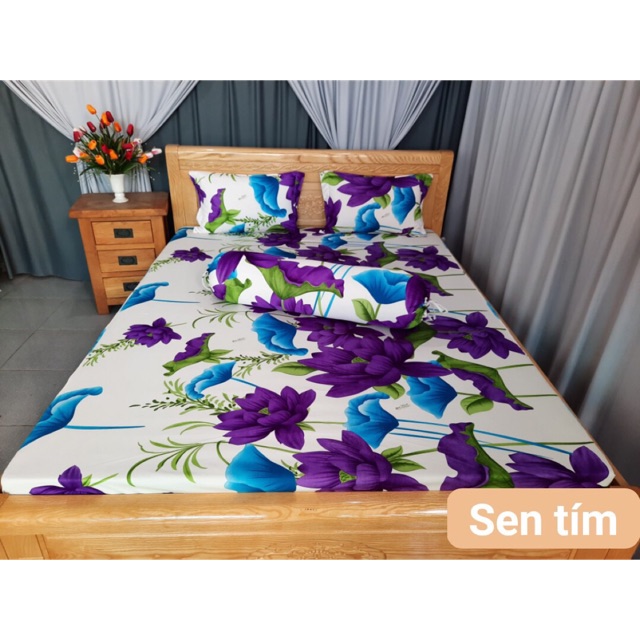 Bộ drap thun❤️FREESHIP❤️Ga thun lạnh Hàn Quốc - hoa sen ( 1 ga,3 vỏ gối)